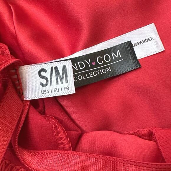 Yandy Collection Red Satin Deep Plunge Teddy - Size Small/Medium - Picture 7 of 8